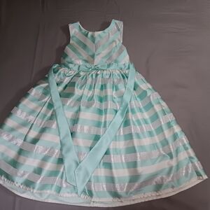 American Princess Aqua and Silver Striped Formal Dress